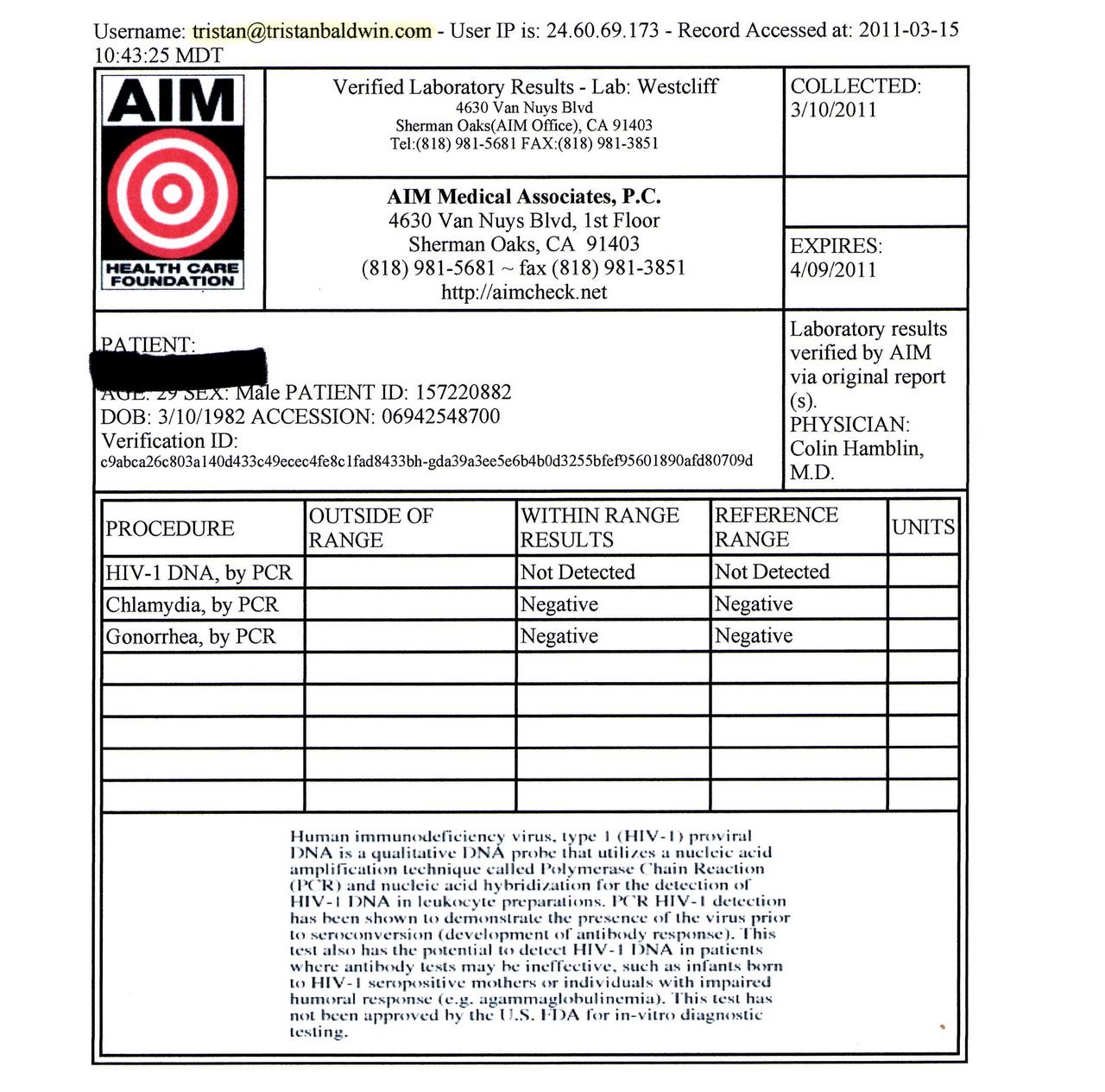 1280px x 1265px - Porn Star Tristan Baldwin Reveals His HIV Test Results Online